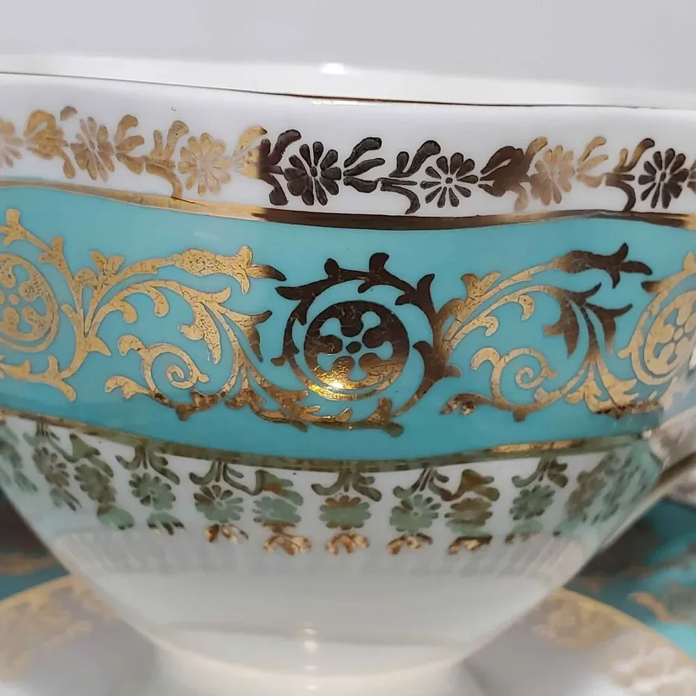 Salisbury Teacup and Saucer Blue Gold Vintage